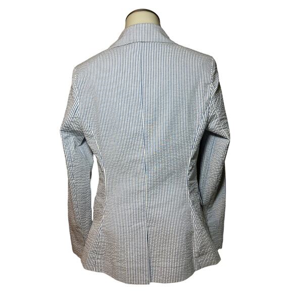 Venus Women’s Blazer Coat Jacket Size 2 Blue & White Seersucker 1 Button Career - Picture 2 of 5